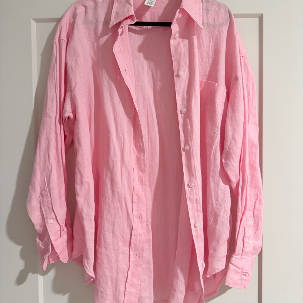 H&M linen button down shirt soft pink
